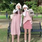 Cable Knit Vest / Sleeveless Cable Knit Dress / Mock Neck Plain Top / High-waist Skirt