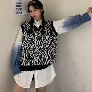 Zebra Print Knit Vest / Shirt