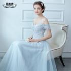 Lace Panel Off Shoulder A-line Evening Gown