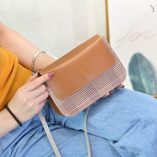 Plaid Panel Faux Leather Handbag