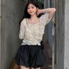 Long-sleeve V-neck Ruched Cropped Blouse / Short-sleeve Square Neck Ruched Cropped Blouse / Bloomers Shorts
