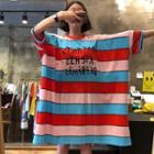 3/4-sleeve Color Block Midi T-shirt Dress
