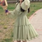 Ruffle Trim Long Sleeve Dress Green - One Size