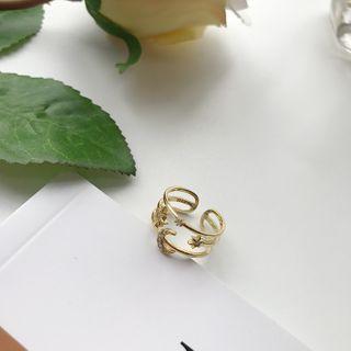 Moon & Star Layered Sterling Silver Open Ring K712 - Gold - One Size