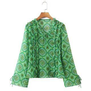 Patterned Ruffled Blouse