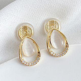 Cat Eye Stone Clip-on Earring 1 Pair - Gold - One Size