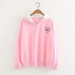 Heart Embroidery Collared Sweatshirt