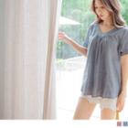 Shirred V-neck Short-sleeve Top