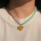 Heart Resin Pendant Bead Alloy Choker 1 Pc - Green & Yellow - One Size