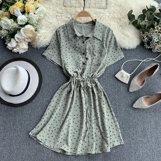 Triangle Print Drawstring Short-sleeve Collared Dress