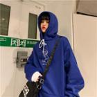 Cartoon Embroidered Hoodie Blue - One Size