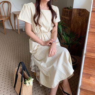 Button-back Band-waist Dress