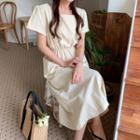 Button-back Band-waist Dress