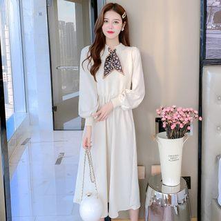 Puff-sleeve Tie-neck Knit Dress