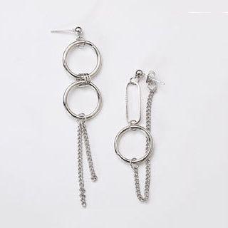 Non-matching Mini Hoop & Chain Dangle Earring