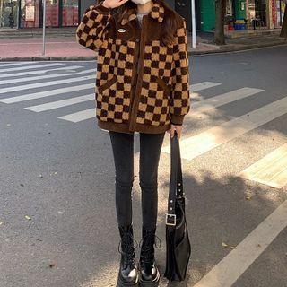 Checkered Fluffy Shirt Jacket