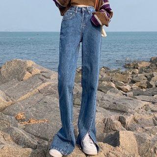 Mid Rise Slit Loose Fit Jeans
