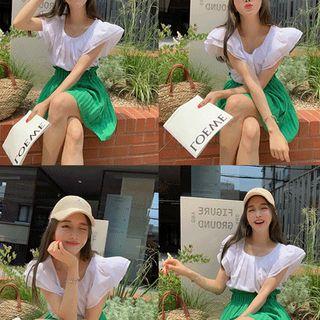Ruffle-sleeve Pintuck-front Blouse
