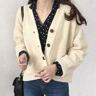 V-neck Loose-fit Wool Blend Cardigan