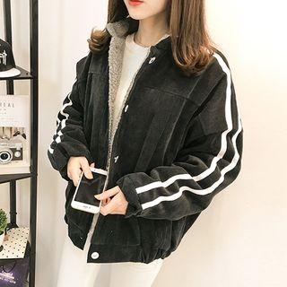 Contrast Trim Corduroy Buttoned Jacket