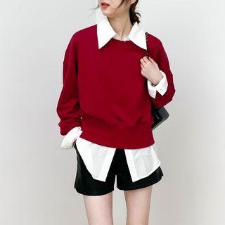 Round-neck Plain Cropped Oversize Sweatshirt