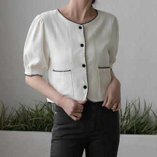 Dual-pocket Stitched Cropped Blouse