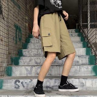 Drawstring Waist Side-pocket Straight-cut Shorts