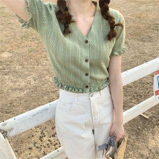 Lettuce Edge Short-sleeve Cropped Pointelle Knit Top