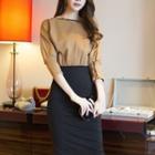 3/4-sleeve Knit Panel Dress