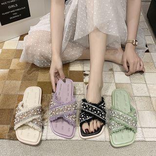 Rhinestone Tasseled Slide Sandals