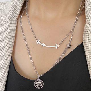 Layered Chain Coin Pendant Necklace K112 - Silver - One Size