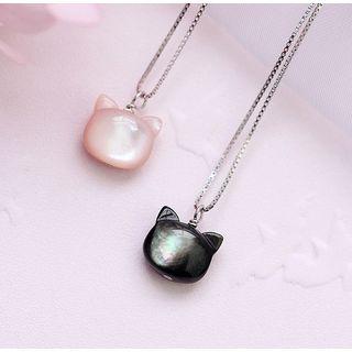 925 Sterling Silver Scallop Cat Pendant Necklace