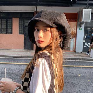 Over Size Corduroy Beret Black - One Size: 58-60cm