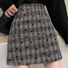 Plaid Floral Pattern A-line Semi-body Miniskirt