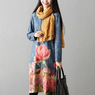 Printed Long-sleeve Printed A-line Dress