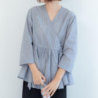 Side Tie Striped 3/4-sleeve Top