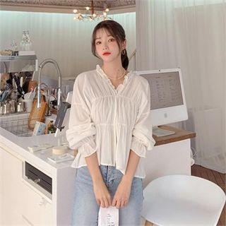 V-neck Ruched Peasant Blouse