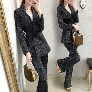 Set: Tweed Sashed Blazer + Dress Pants