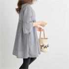 Round-neck Flare-hem Check Blouse