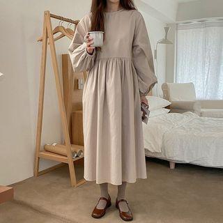 Balloon-sleeve A-line Maxi Dress Beige - One Size