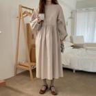 Balloon-sleeve A-line Maxi Dress Beige - One Size