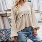 Puff Sleeve V-neck Ruffled Loose-fit Top