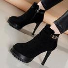 Faux Leather Buckled Platform High-heel Ankle Boots