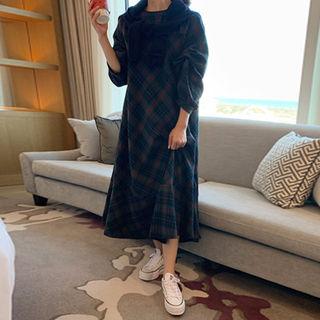 Ruffle-hem Plaid Dress Green - One Size