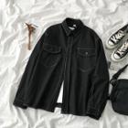 Contrast Stitch Shirt Jacket Black - One Size