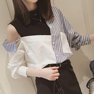 Set: Color Block Shirt + A-line Skirt