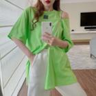 Elbow-sleeve Zipped Applique T-shirt