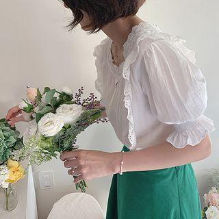 Bell-sleeve Perforated-detail Blouse