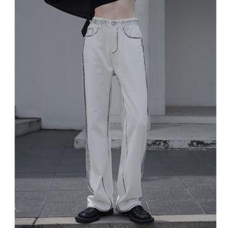 High-waist Contrast Trim Denim Shift Wide-leg Pants