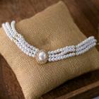 Layered Faux Pearl Necklace 1pc - Gold & White - One Size